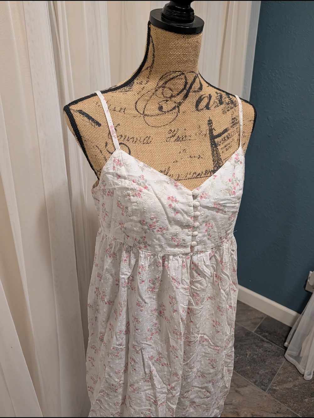 White Maxi Dress with Soft Pink Floral Print - Picture 2 of 8